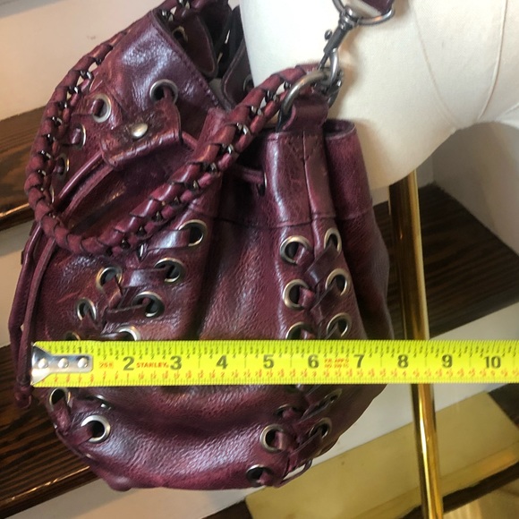 PATRICIA NASH Red Wine Woven Leather Crossbody Shoulder Bucket Bag w/ Grommets - Picture 16 of 17